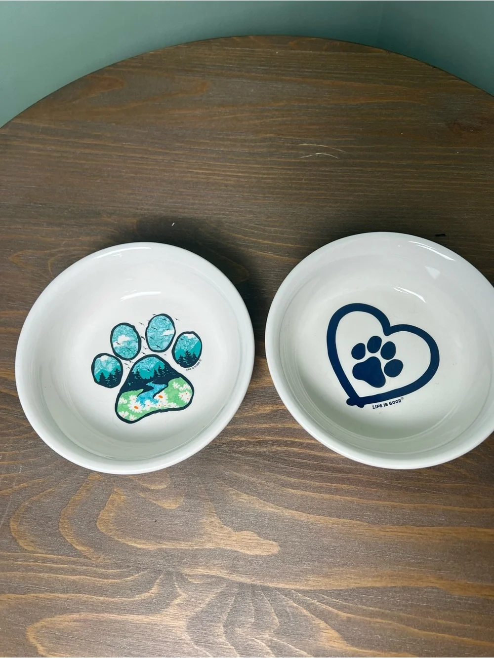 Life Is Good Ceramic Pet Food Water Bowl Set 6” Cat Dog Outdoors Gorpcore